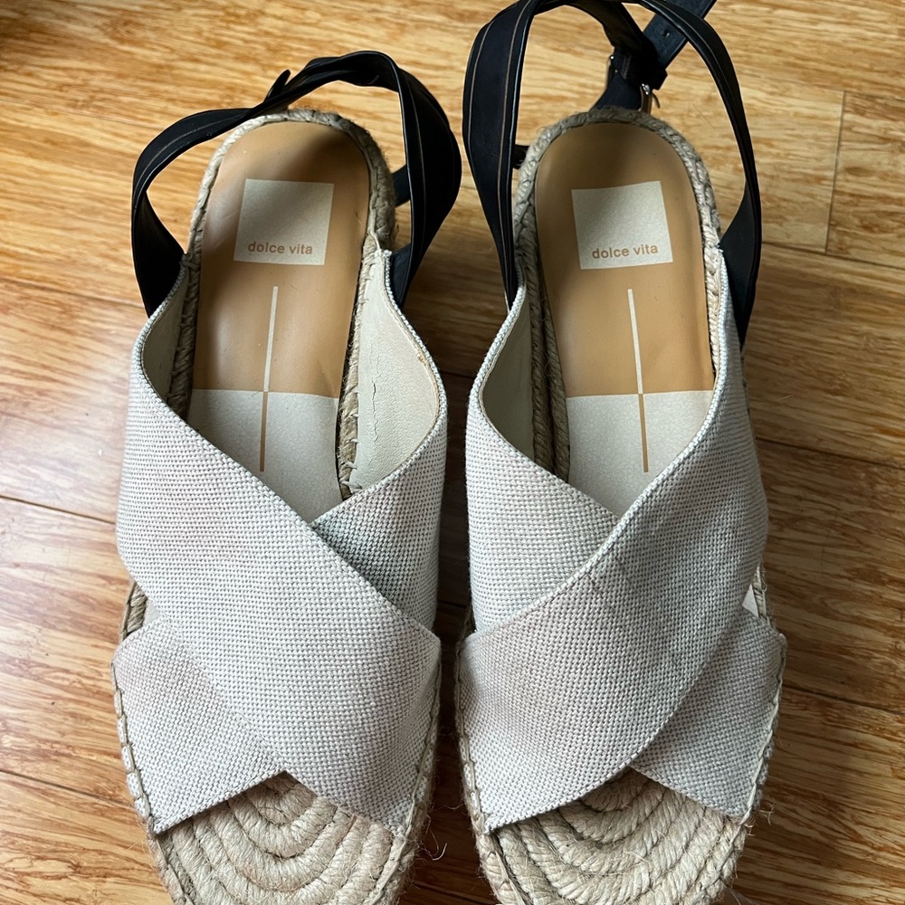 Dolce Vita Beige and Black Espadrille Sandals